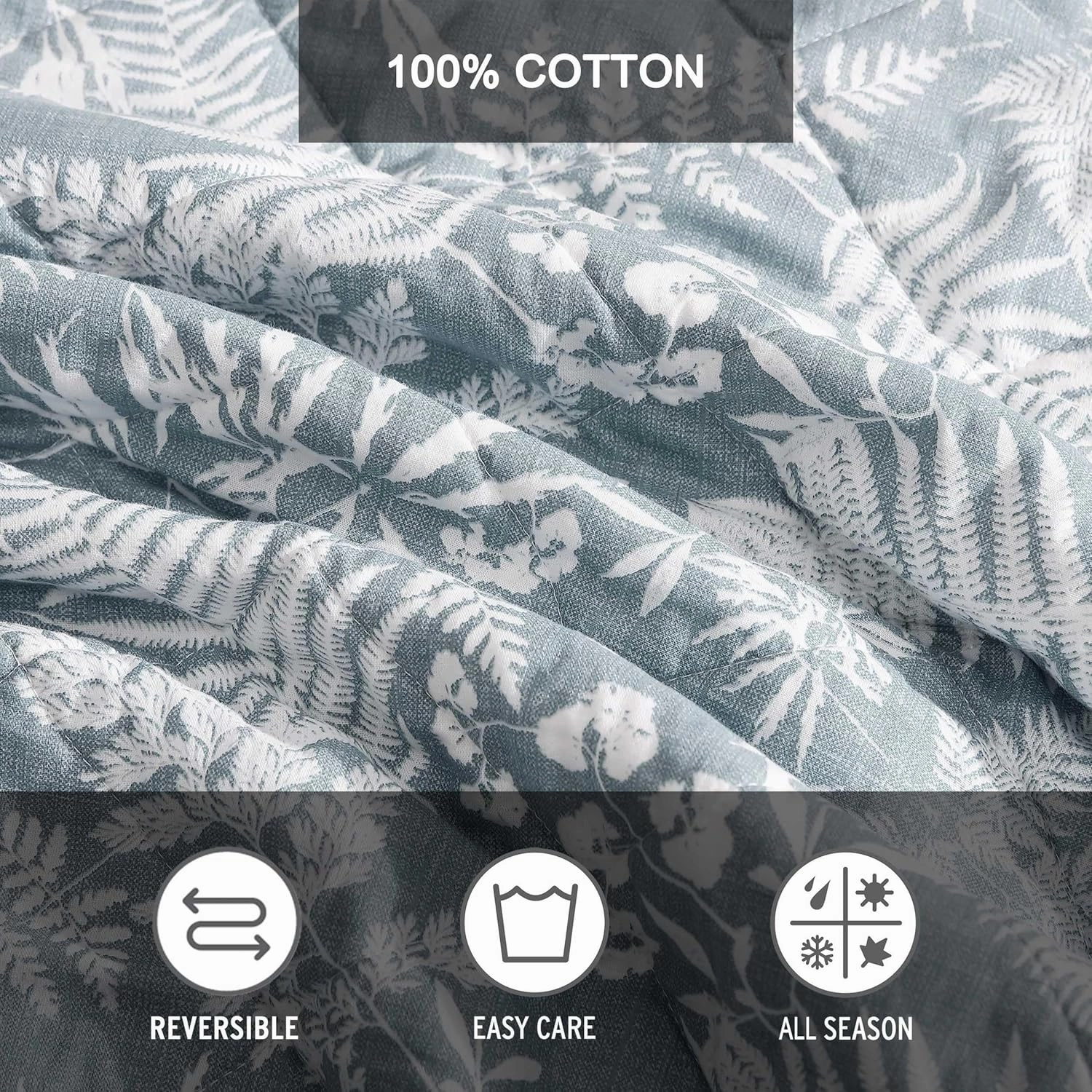 Eddie Bauer - King Quilt Set, Reversible Cotton Bedding with Matching Shams, Wildflower Inspired Home Decor with Stripe Reverse (Fern Garden Green, King)