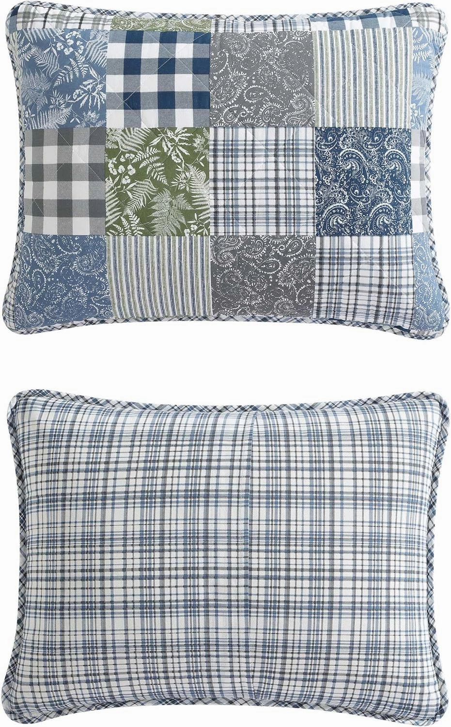Eddie Bauer - Twin Quilt Set, Reversible Cotton Bedding with Matching Sham, Patchwork Home Decor with Plaid Reverse (Cozy Plaid Patchwork Blue/Green, Twin)