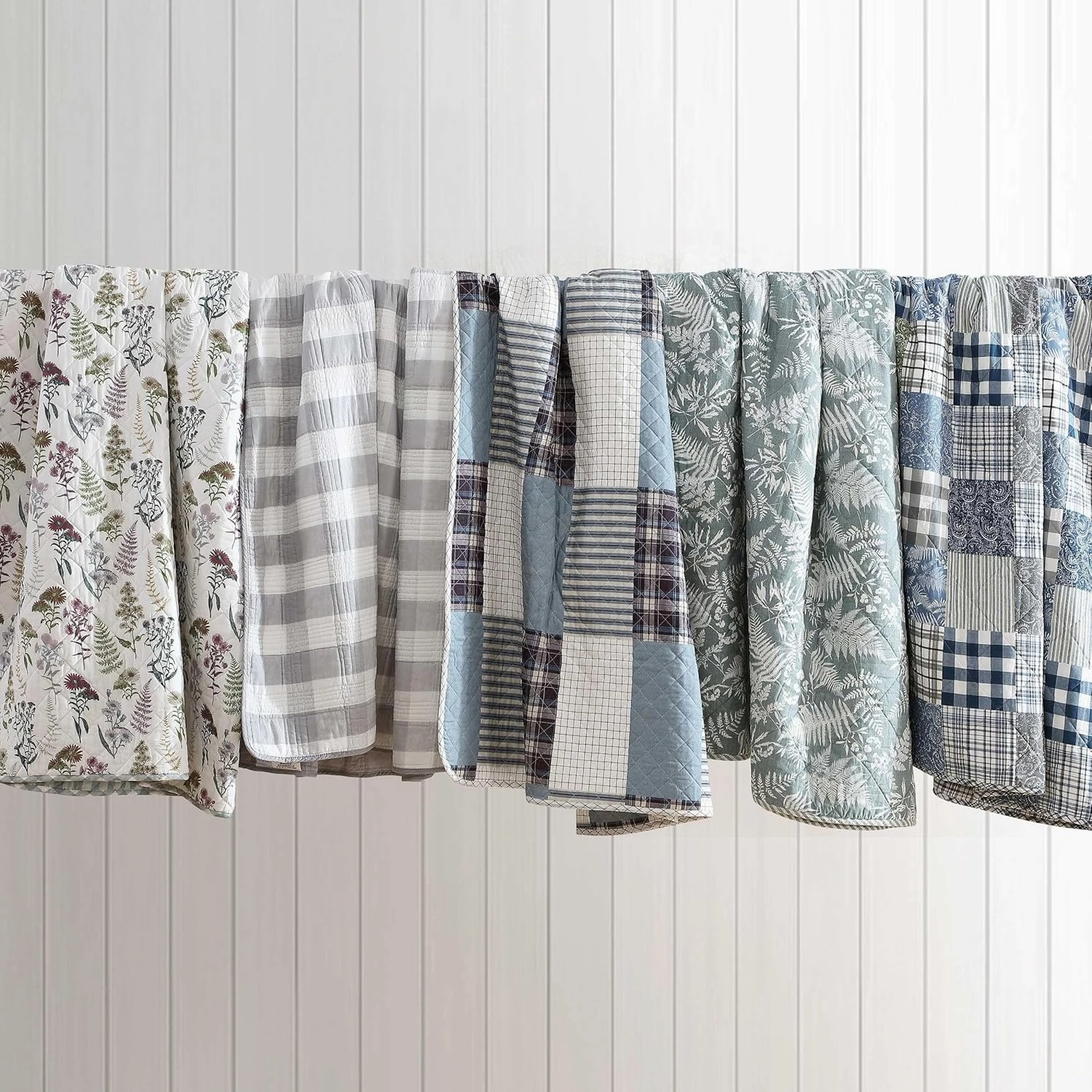 Eddie Bauer - Twin Quilt Set, Reversible Cotton Bedding with Matching Sham, Patchwork Home Decor with Plaid Reverse (Cozy Plaid Patchwork Blue/Green, Twin)