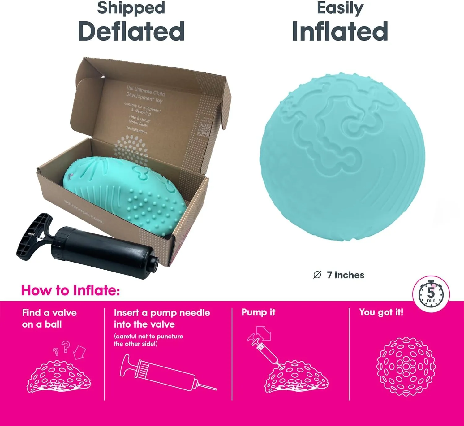Edushape Texture-iffic Sensory Ball for Baby - 7" Baby Ball for Kids with 8 Sections of Different Tactile Patterns