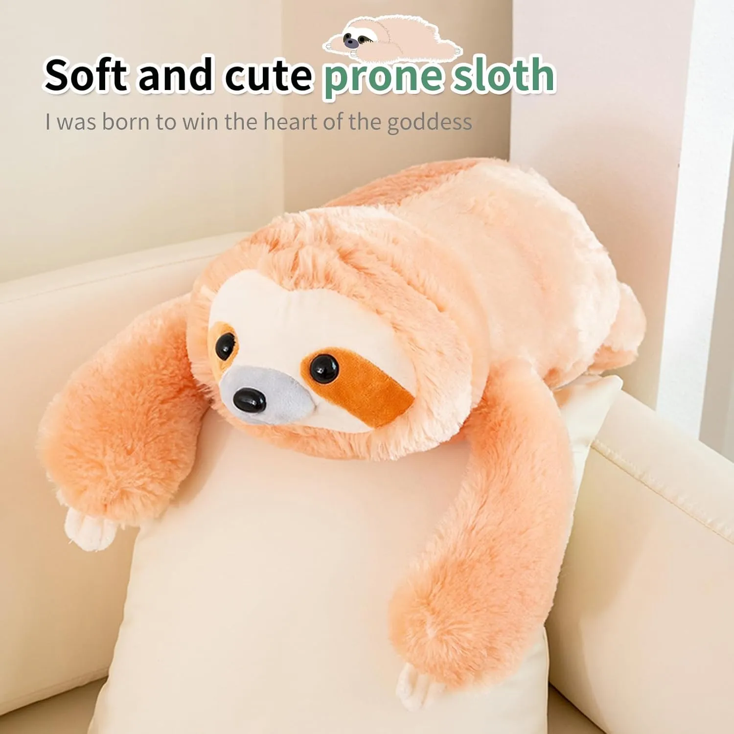 EJK Cute Sloth Plush Toy, Sloth Plush Animal Pillow, Sloth Plush Pillow, Plush Doll, Birthday, Christmas, Children's Gift, Room Decoration (60CM=23.6IN)