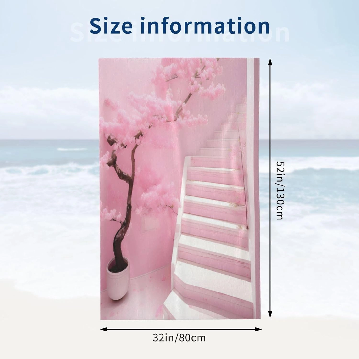 EkcoS Cherry Blossom White Staircase Microfiber Absorbent Bath Towel,Soft and Absorbent, Towels for Bathroom, Gym, Hotel, and Spa (32x52inches)