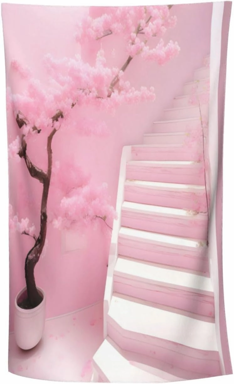EkcoS Cherry Blossom White Staircase Microfiber Absorbent Bath Towel,Soft and Absorbent, Towels for Bathroom, Gym, Hotel, and Spa (32x52inches)