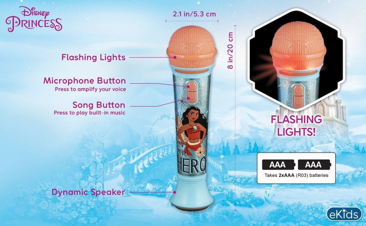 ekids Disney Princess Moana Toy Microphone for Kids, Musical Toy for Girls with Built-in Music, Kids Microphone Designed For Fans of Moana Toys for Girls