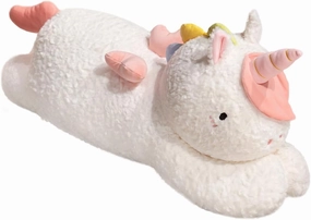 ELAINREN Ultra-Soft Unicorn Plush Sleeping Pillow, Large Lying Horse Stuffed Animals Toy, Furry White Unicorn Plushie Cushion Decor Gifts/23.6''