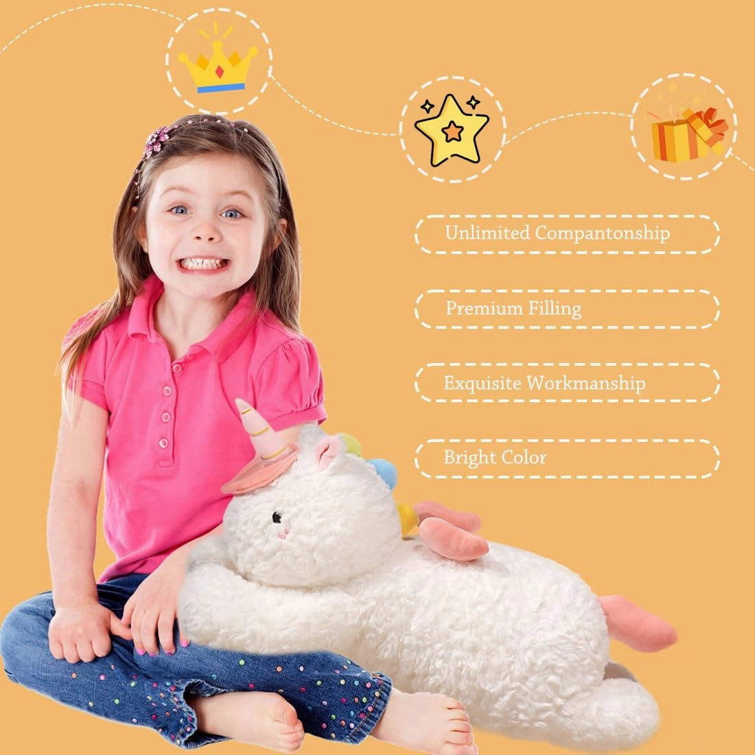 ELAINREN Ultra-Soft Unicorn Plush Sleeping Pillow, Large Lying Horse Stuffed Animals Toy, Furry White Unicorn Plushie Cushion Decor Gifts/23.6''