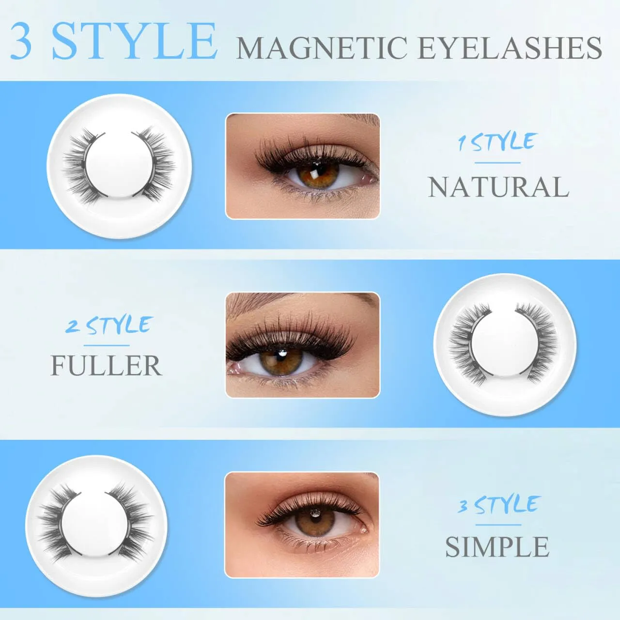 Elara Craft Magnetic Eyelashes with Applicator,Reusable Magnetic Eyelashes Natural Look,Easy to Wear and Remove Soft Lashes kit No Glue Needed(Simple)