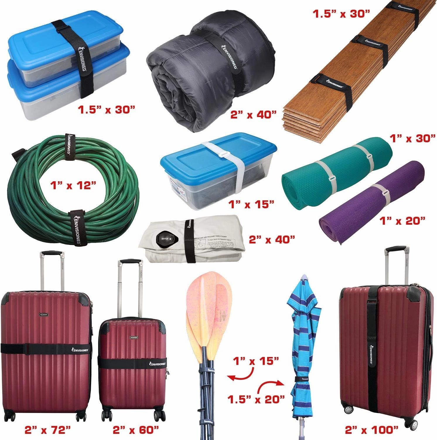 Elastic Reusable Cinch Straps 2" x 30" - 6 Pack Multipurpose Quality Hook and Loop Securing Straps