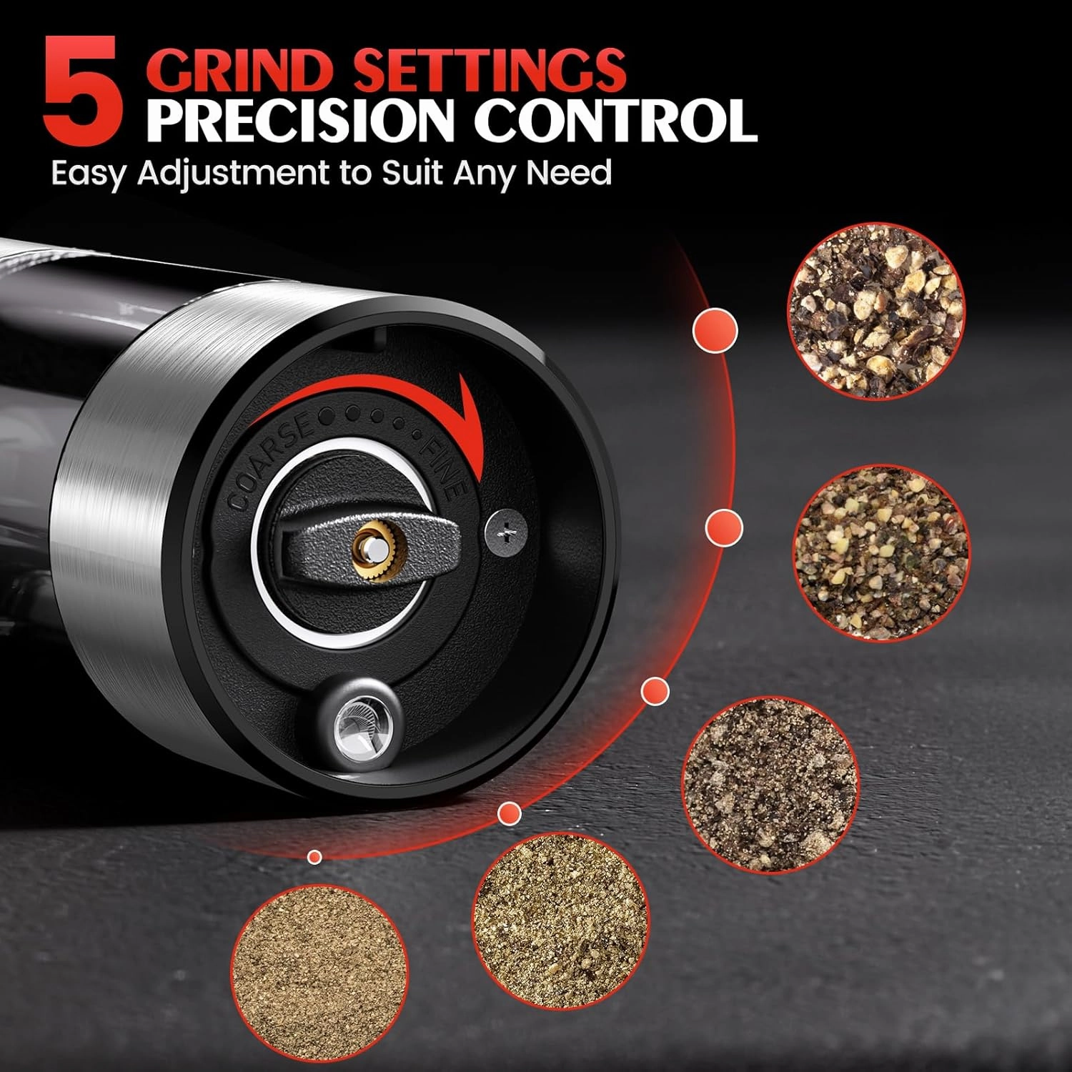 Electric Salt and Pepper Grinder Set Automatic Battery Pepper Mill Shakers Adjustable Coarseness Easy Filling Upgraded Larger Capacity with Led (2 Pack Stainless Steel）