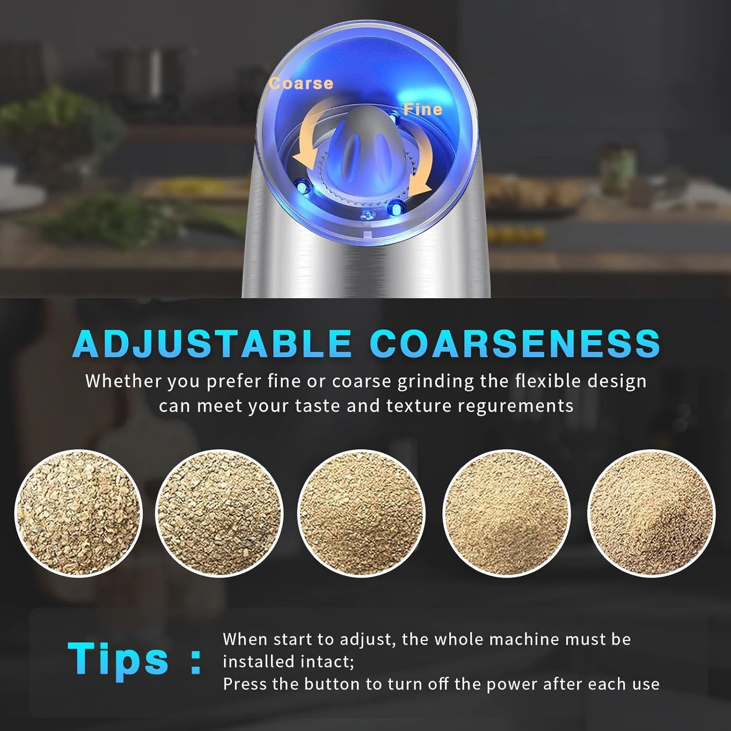 Electric Salt and Pepper Grinder Set, USB Rechargeable Pepper Mills with LED Light, Stainless Steel Automatic Spice Grinders Refillable Salt Shakers with Adjustable Coarseness Silver