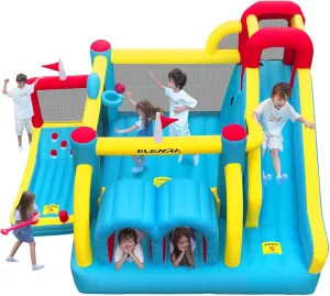 ELEMARA 7 in 1 Inflatable Bounce House, 15x12’XL Golf Inflatable Bouncer with Blower, Bounce House with Slide,Golf Area, Double Tunnels,Climbing Wall, Jumping Castle, Holds 6 Kids