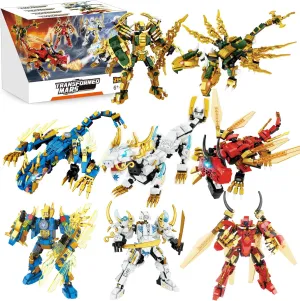Elemental Dragon 2 in 1 Transformable Ninja Mech Warrior Building Toy Set, 1222 Pieces Feature Ice, Fire, Thunder, Golden 4 Elemental, Creative for Kids, Boys, and Girls Ages 6 