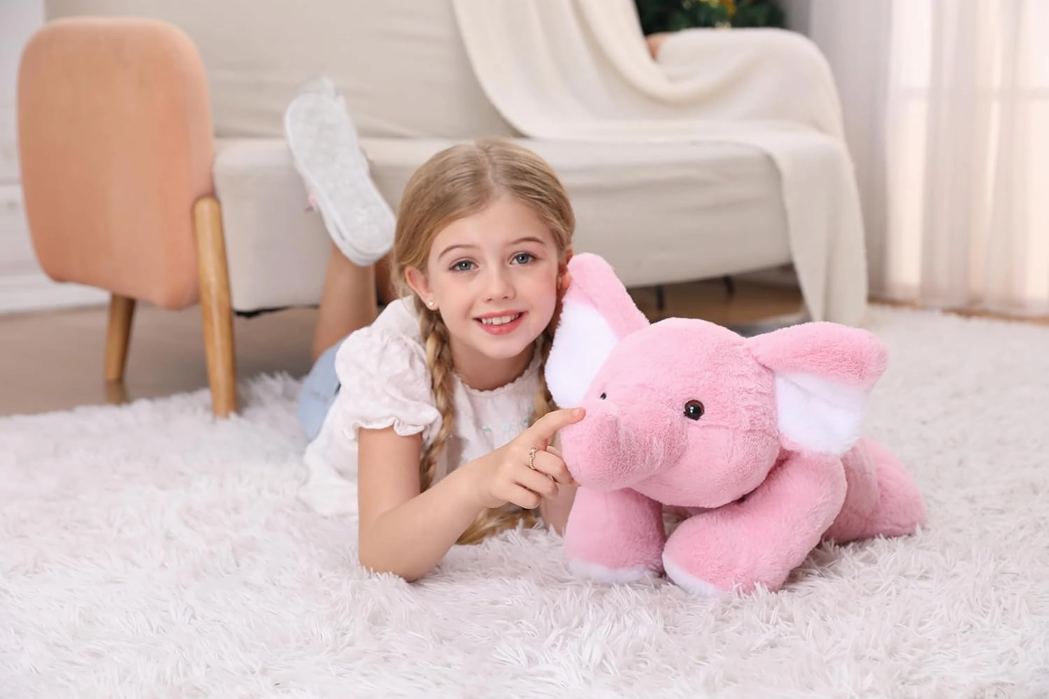 Elephant Weighted Stuffed Animals 5 lbs 24" Pink, Giant Elephant Weighted Plush Pillow Huggable Plushie Gift for Kids and Adults