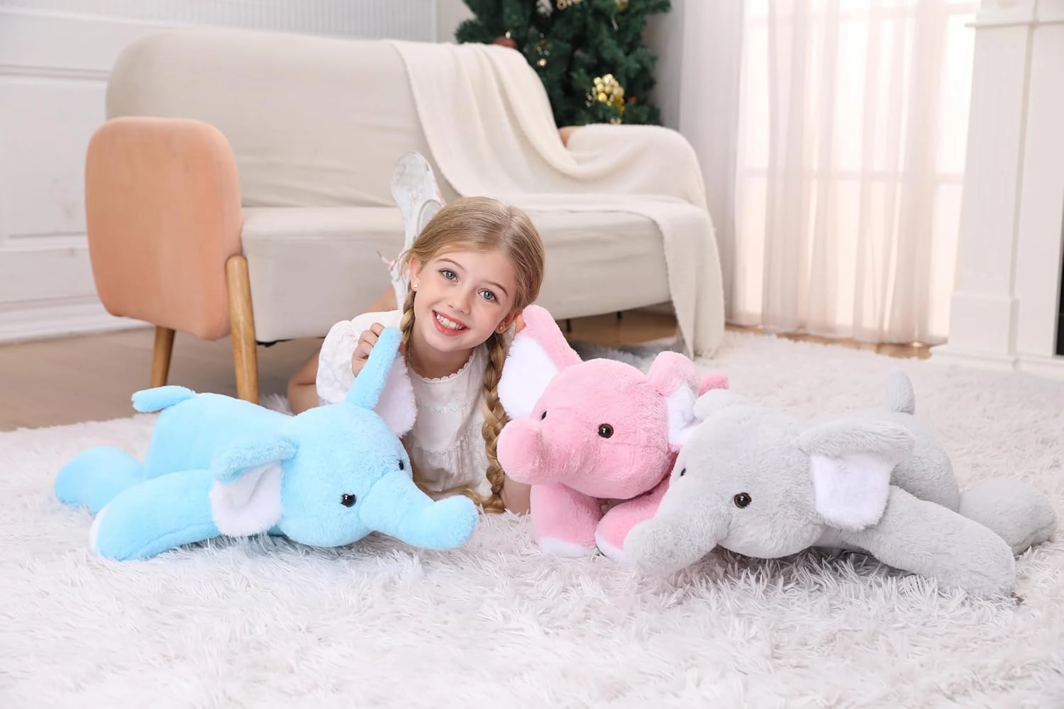 Elephant Weighted Stuffed Animals 5 lbs 24" Pink, Giant Elephant Weighted Plush Pillow Huggable Plushie Gift for Kids and Adults