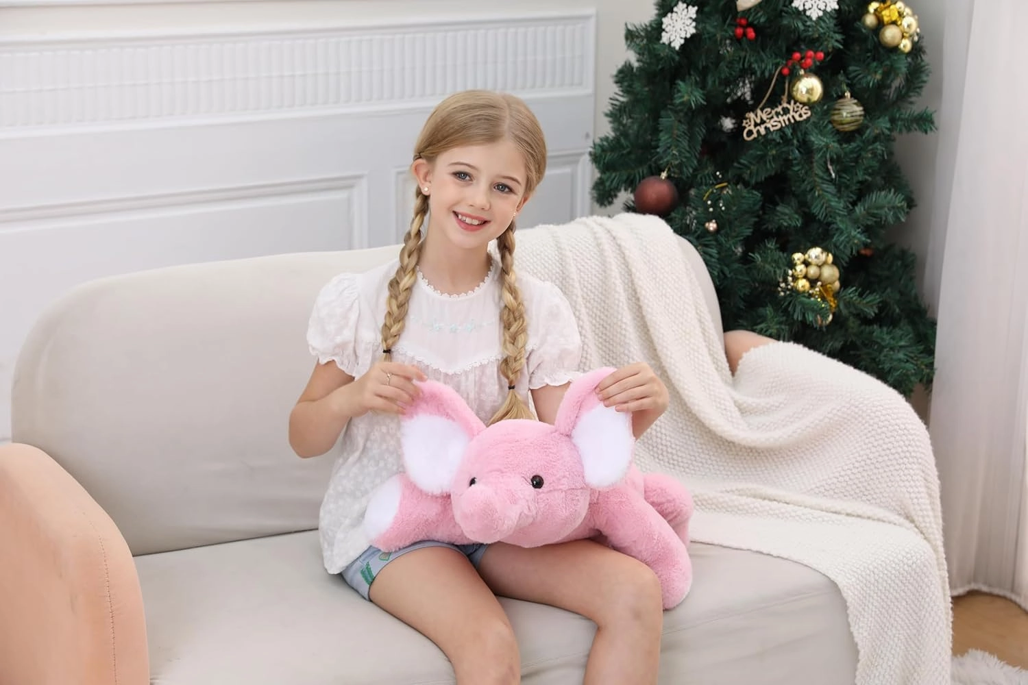 Elephant Weighted Stuffed Animals 5 lbs 24" Pink, Giant Elephant Weighted Plush Pillow Huggable Plushie Gift for Kids and Adults
