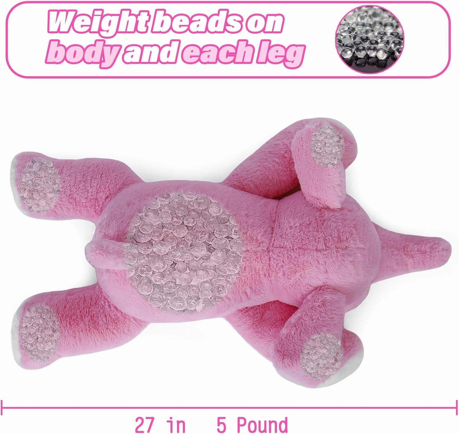 Elephant Weighted Stuffed Animals 5 lbs 24" Pink, Giant Elephant Weighted Plush Pillow Huggable Plushie Gift for Kids and Adults