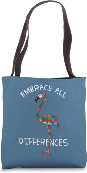 Embrace All Differences Puzzle Flamingo Autism Awareness Tote Bag