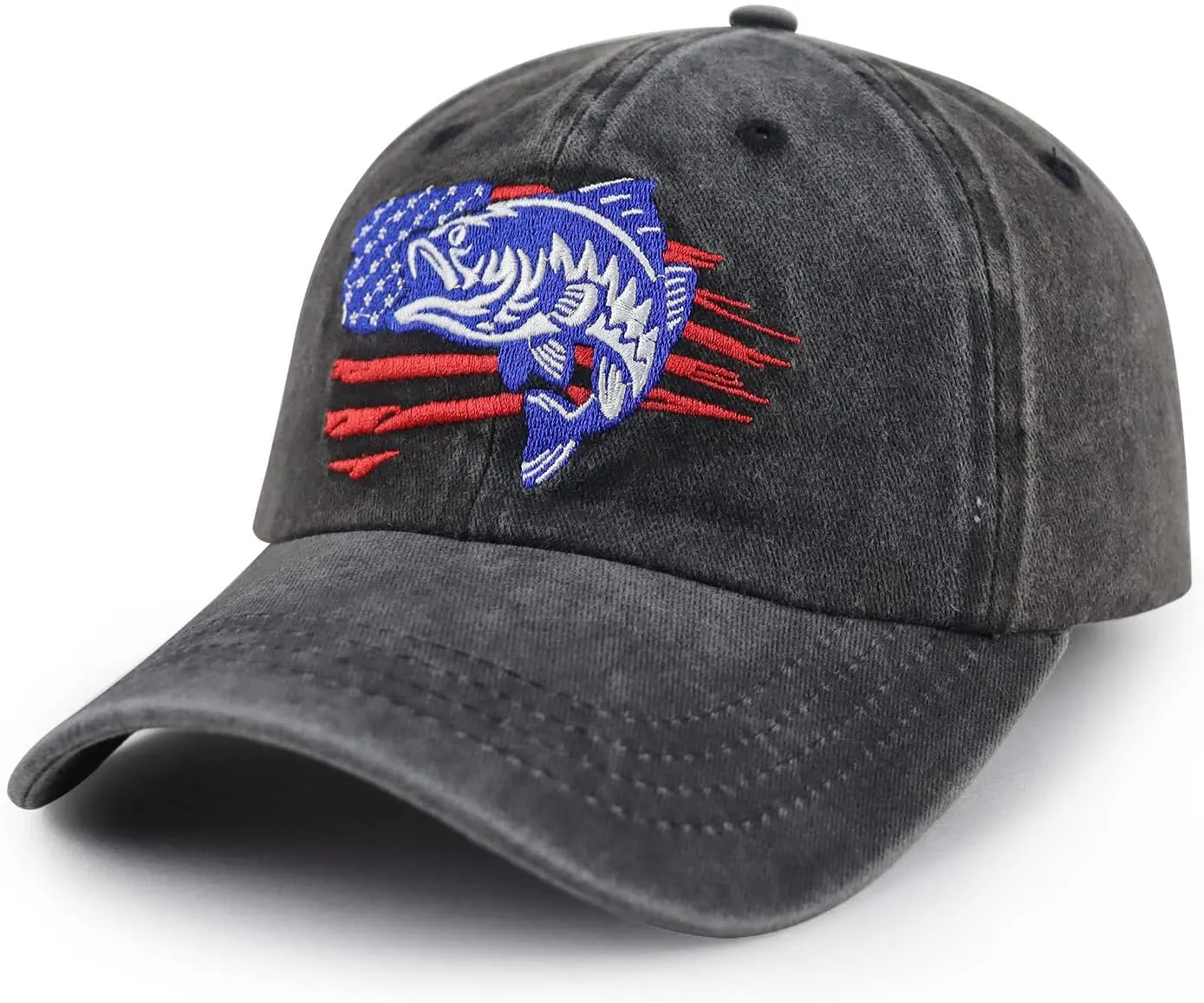 Embroidered American Flag Fish Hats for Men Women, Funny Adjustable Outdoor Hunting Baseball Caps
