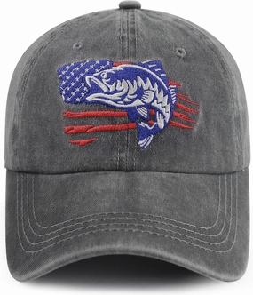 Embroidered American Flag Fish Hats for Men Women, Funny Adjustable Outdoor Hunting Baseball Caps