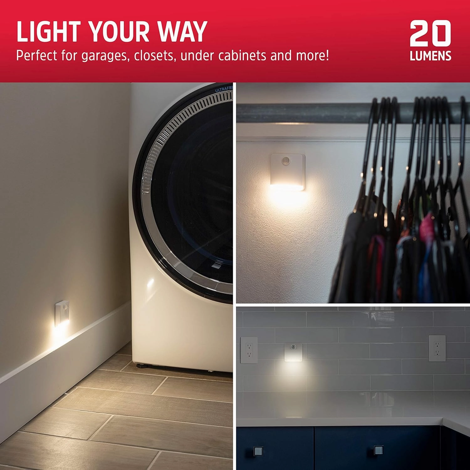 Energizer Motion-Sensing LED Nightlight, Battery Powered, Wireless, Stick-Anywhere, White, Energy-Efficient, Ideal for Bedroom, Stairs, Kitchen, Hallway, Night Light, 2 Pack, 47268