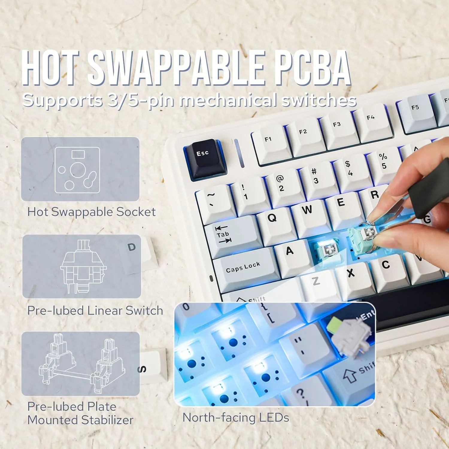 EPOMAKER x Aula F75 Gasket Mechanical Keyboard, 75% Wireless Hot Swappable Gaming Keyboard with Five-Layer Padding&Knob, Bluetooth/2.4GHz/USB-C, RGB (Light Blue, LEOBOG Reaper Switch)
