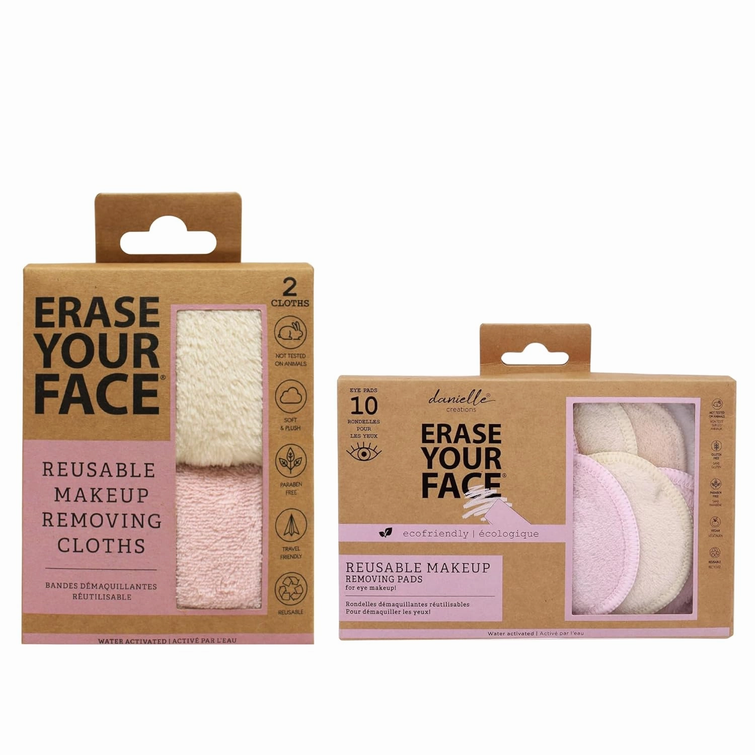 ERASE YOUR FACE Eco-Friendly Makeup Remover Bundle - Reusable Microfiber Face Towels to Cleanse & Remove Makeup - Water Activated, Dual-Sided Design - Eco-Friendly Packaging (2 Count)
