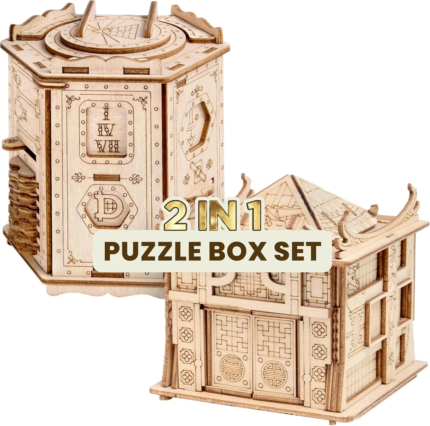 ESC WELT Brainteasers Set - Brain Teaser Puzzles for Adults & Kids - Puzzle Box with Hidden Compartment - Wooden Brain Puzzles - Puzzle Box - Escape Room in a Box - Gift for Easter
