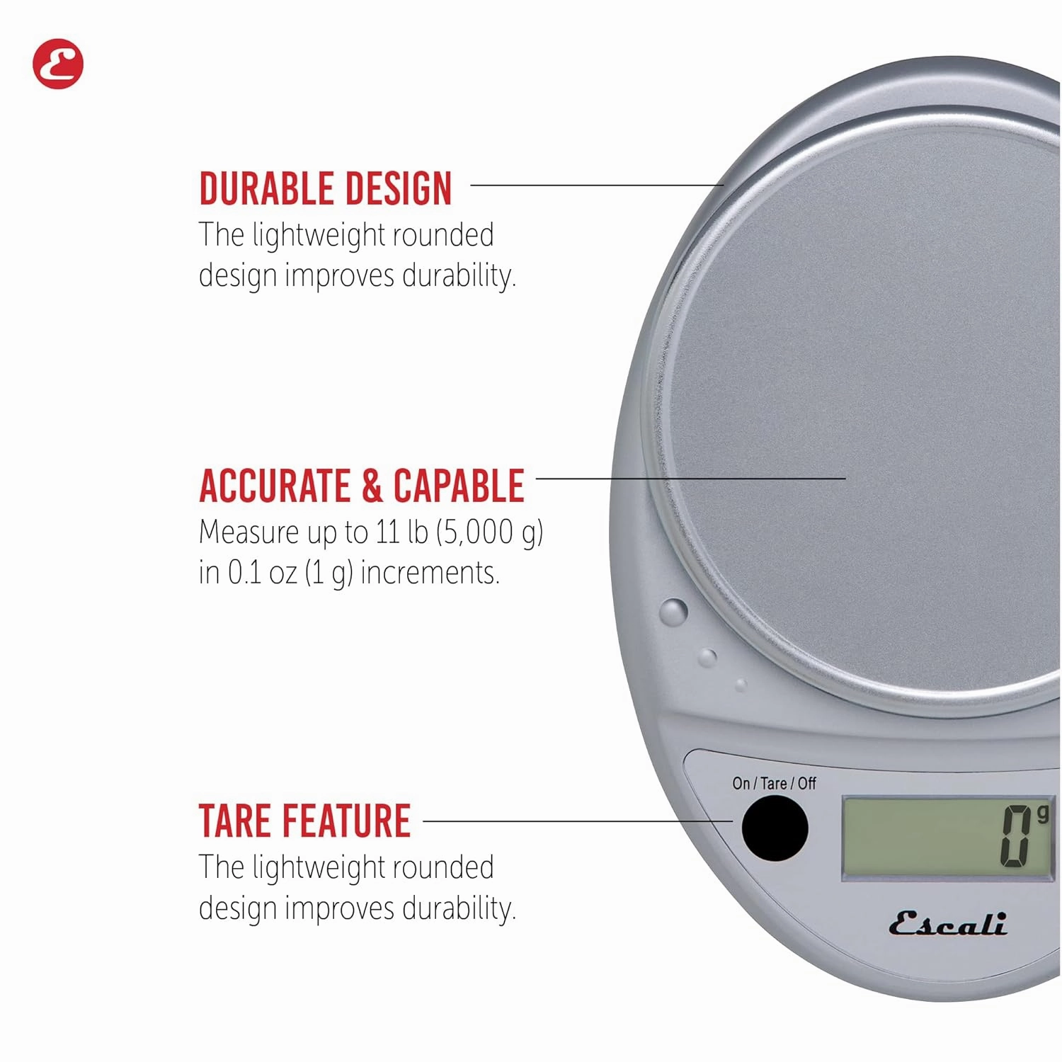 Escali Primo Digital Food Scale Multi-Functional Kitchen Scale and Baking Scale for Precise Weight Measuring and Portion Control, 8.5 x 6 x 1.5 inches, Chrome