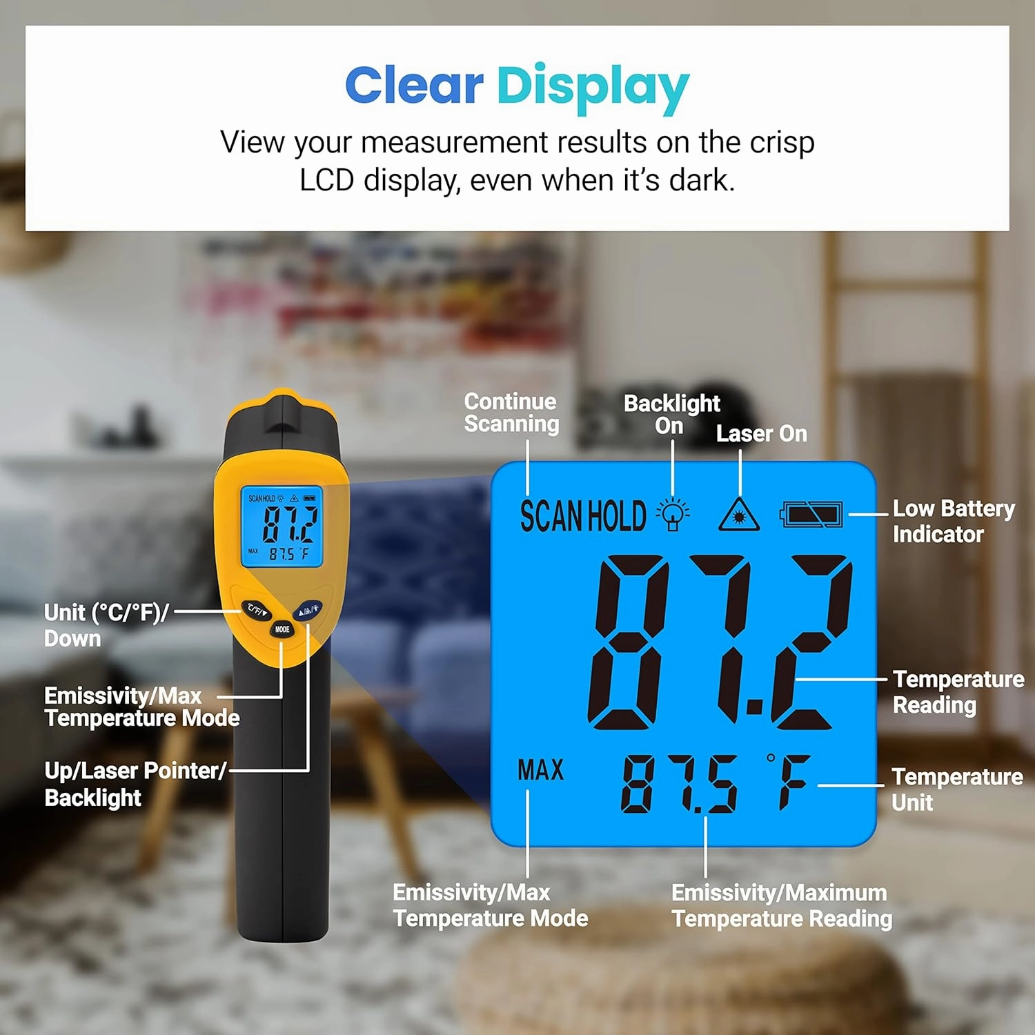 Etekcity Infrared Thermometer Laser Temperature Gun 774, Meat Food Candy Oven Thermometer for Griddle Accessories, Heat Gun for Cooking Refrigerator Tools, Yellow