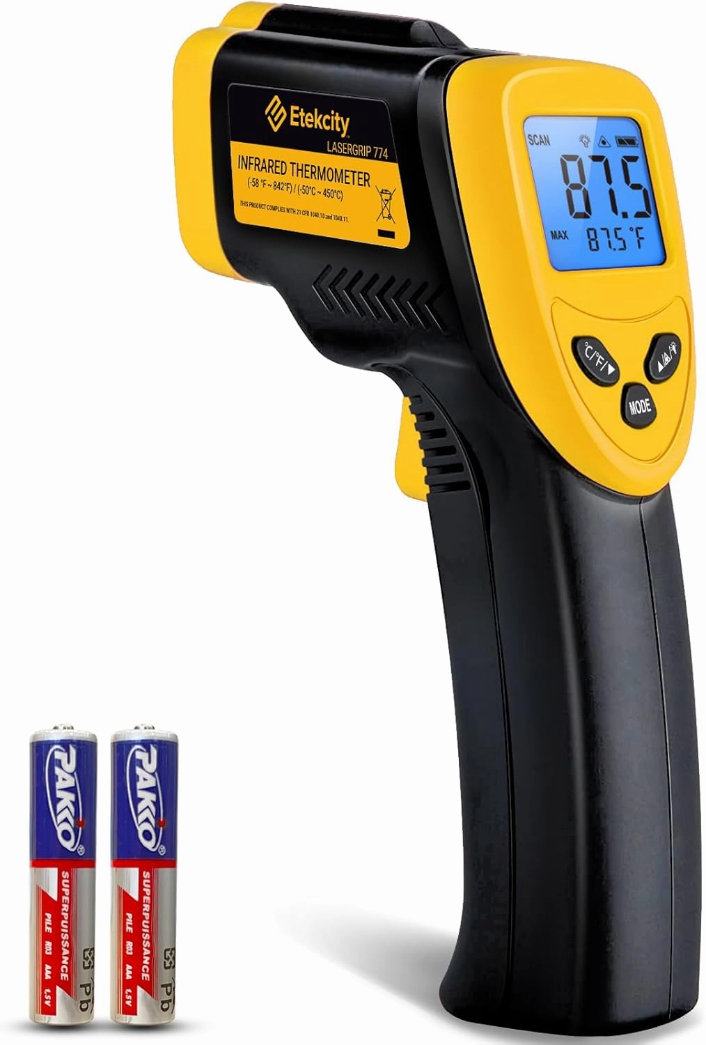 Etekcity Infrared Thermometer Laser Temperature Gun 774, Meat Food Candy Oven Thermometer for Griddle Accessories, Heat Gun for Cooking Refrigerator Tools, Yellow