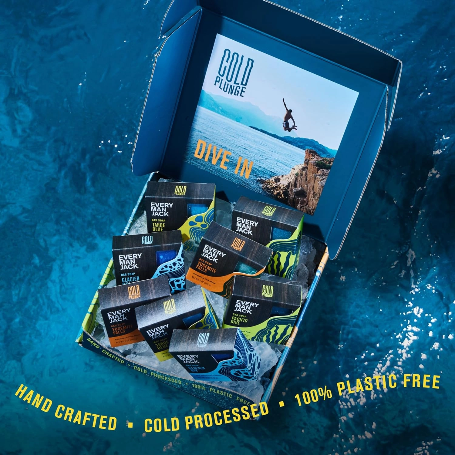 Every Man Jack Cold Plunge Mens Bar Soap Set - Deeply Cleans, Hydrates with Naturally Derived Ingredients - Iconic Cold Water Scents - Pacific Dive, Glacier Bay, Tahoe Blue, Yosemite Falls, 8 Bar Set