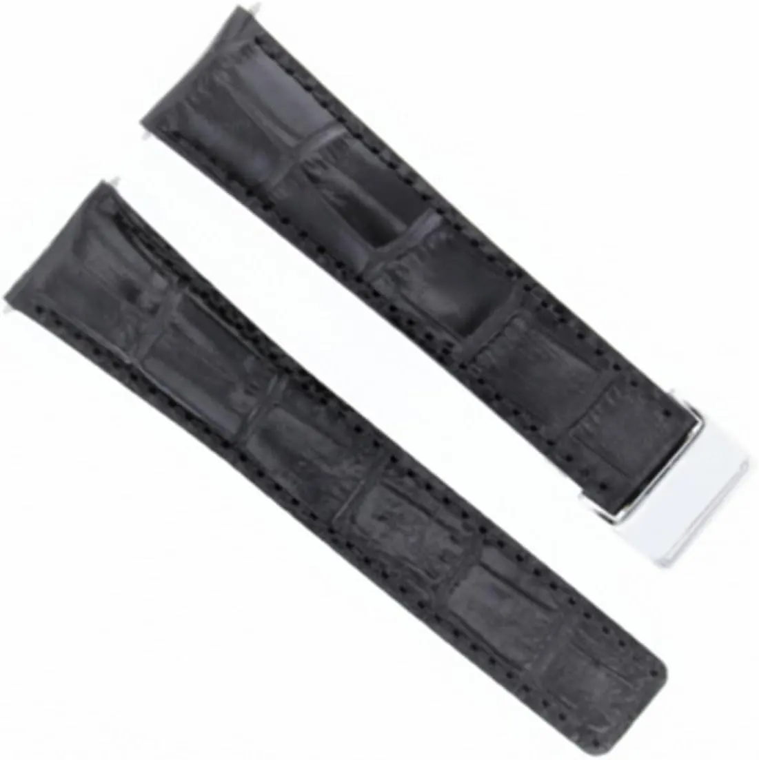 Ewatchparts 20mm Leather Watch Band Strap Deployment Clasp Compatible With Breitling Pilot Black Shiny