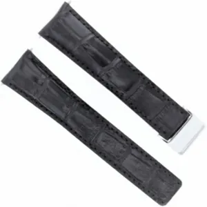 Ewatchparts 20mm Leather Watch Band Strap Deployment Clasp Compatible With Breitling Pilot Black Shiny