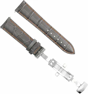 Ewatchparts 21mm Leather Watch Band Strap Compatible With Longines Master Collection Watch Gray With Orange Stitching