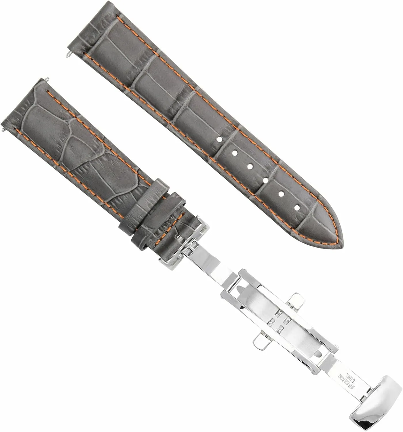 Ewatchparts 21mm Leather Watch Band Strap Compatible With Longines Master Collection Watch Gray With Orange Stitching