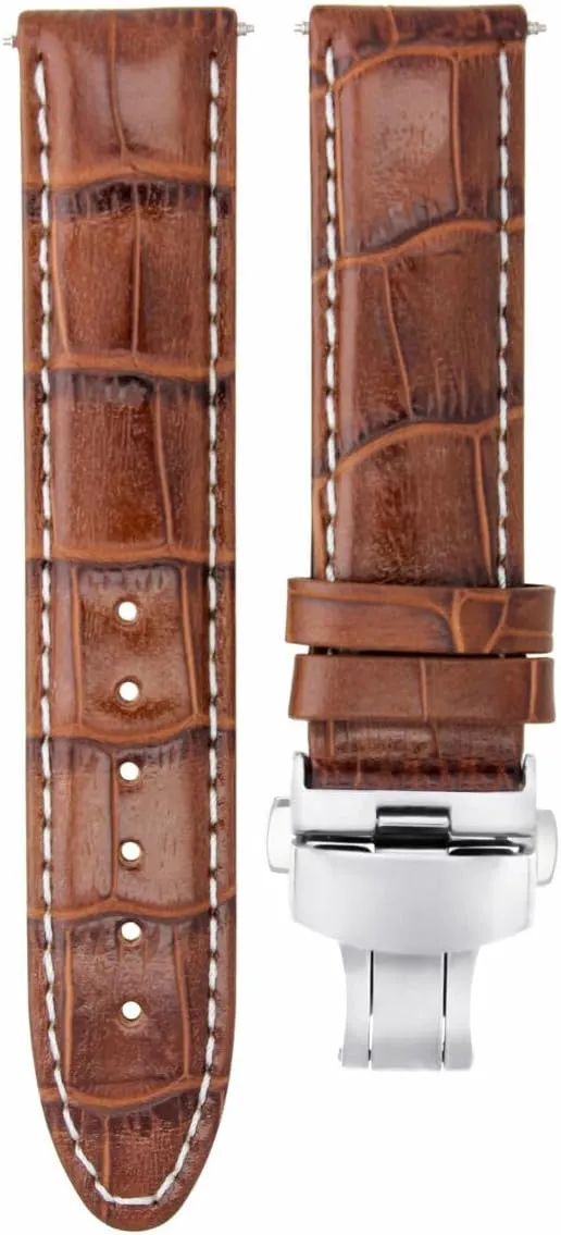 Ewatchparts 24mm Leather Watch Band Strap Clasp Compatible With Breitling Navitimer, Bentley Light Brown With White Stitching