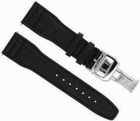 Ewatchparts 22mm Leather Watch Band Strap Deployment Clasp Compatible With IWC Pilot Top Gun Black Shiny
