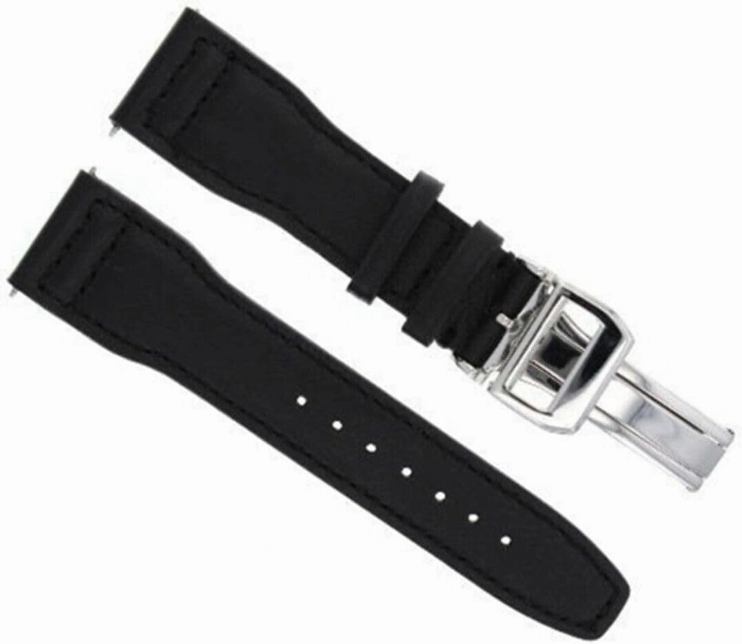 Ewatchparts 22mm Leather Watch Band Strap Deployment Clasp Compatible With IWC Pilot Top Gun Black Shiny