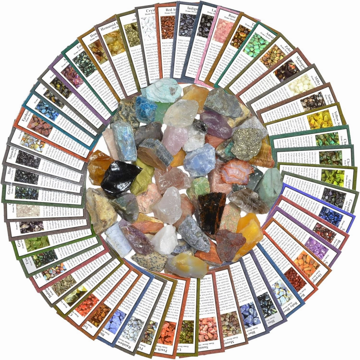 Fantasia Materials: 50 Different Rough Stones with Identification Cards - The Best Starter Rock Collection and Activity Kit Including Stones from Brazil, Madagascar, Mexico, Asia, India and More!