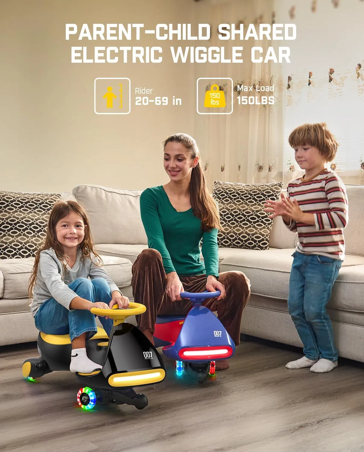 FanttikRide 12V N7 Pro Electric Wiggle Car with Pedal, Rechargeable Battery, CyberWiggle, 2 in 1 Swing Car, 2 Speed, Anti-Rollover, Flashing Wheels, Bluetooth, for Ages 3 and Up, 150 Lbs, Yellow