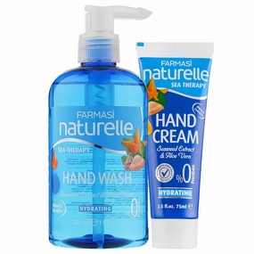 FARMASi Naturelle Sea Therapy Hand Care Set: Liquid Hand Soap 325ml/10.99flOz & Hand Cream 75ml/2.53flOz - Nourishing, Hydrating, Sea Minerals, Aloe Vera, Daily Use, Soft Hands, Smooth Skin