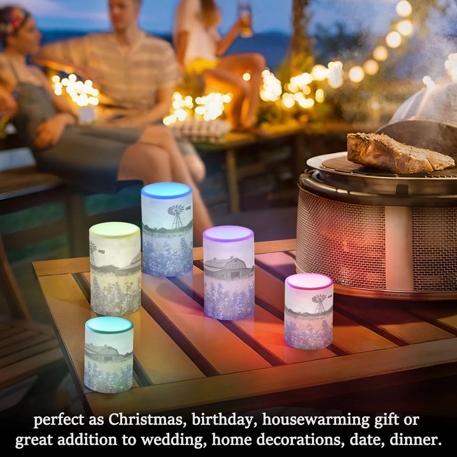 Farmhouse Landscape Wildflowers Barn Windmill Flickering Flameless Candles LED Battery Operated with Remote Timer Pillar Candles for Home Birthday Wedding Christmas Decor, Set of 2