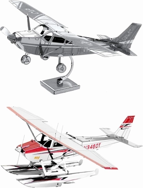 Fascinations Metal Earth Aircraft 3D Metal Model Kits Set of 2 - Cessna 172 and Cessna 182 Floatplane
