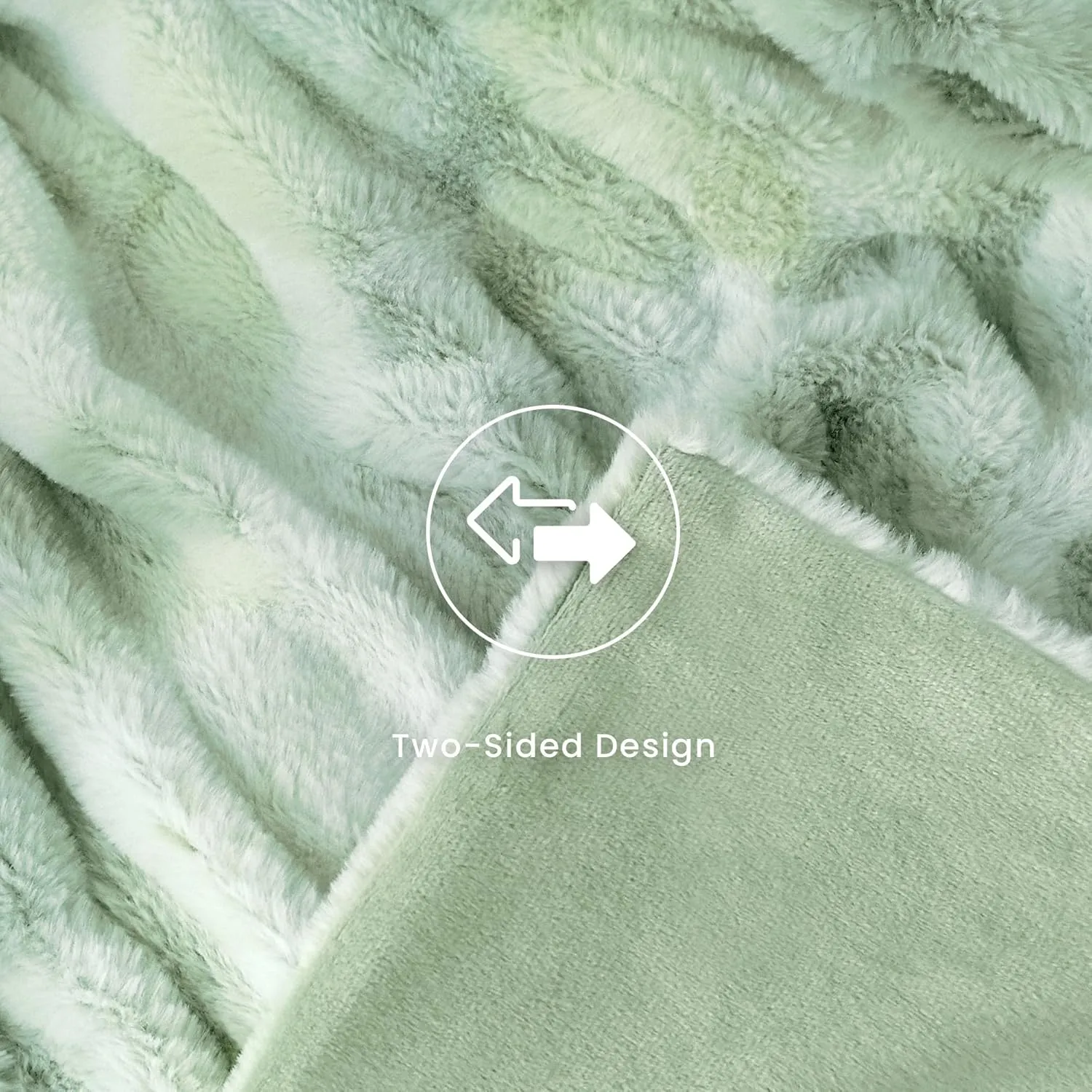 Faux Fur Blanket, Throw Blanket for Couch, Fluffy Blanket with Stretch Ruched Design, Ultra Soft Giftable Home Decor, 50x60 inches, Tie-Dyed in Sage Green