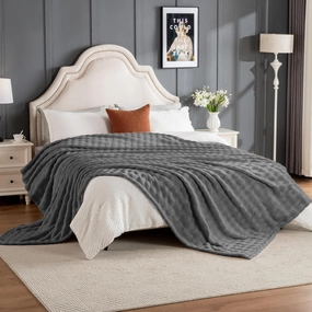 Faux Fur Bed Blankets Queen Size Grey, Soft Fluffy Bubble Blanket for Couch Sofa, Thick Warm Plush Fuzzy Rabbit Fur Large Blanket for All Season Use, 90"X 90"