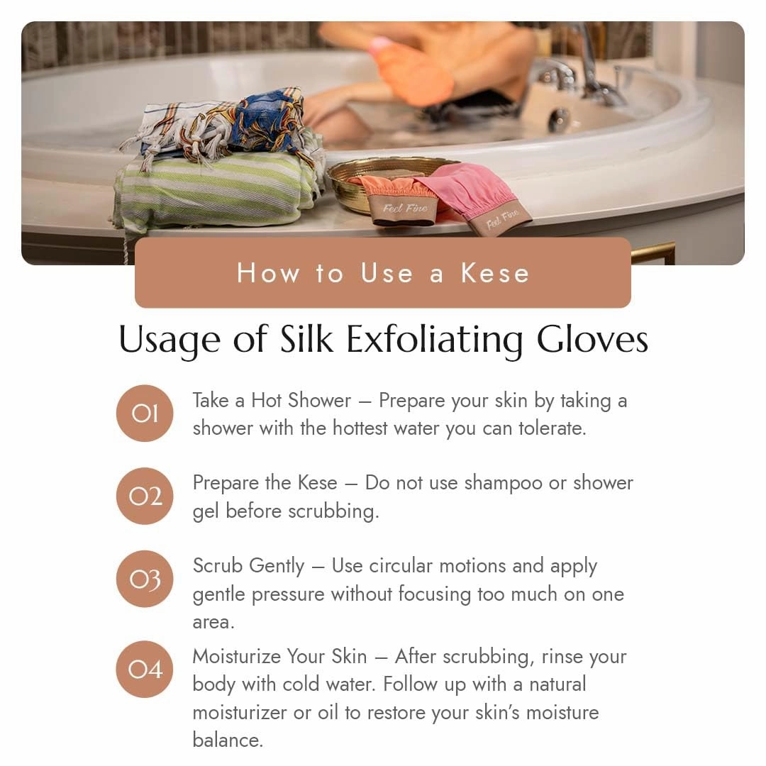 Feel Fine Turkish Exfoliating Mitt – 100% Raw Silk Hammam Kese Glove for Men & Women | Handcrafted Turkish Skin Peeling Scrubber Bath & Sauna Exfoliator (Lilac)