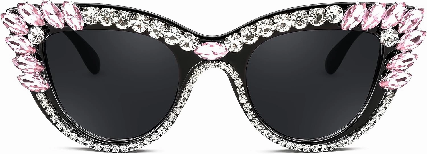 FEISEDY Retro Cat Eye Women Sunglasses Crystal Rhinestone Sparkling Bejewelled Vintage Sunnies B4075