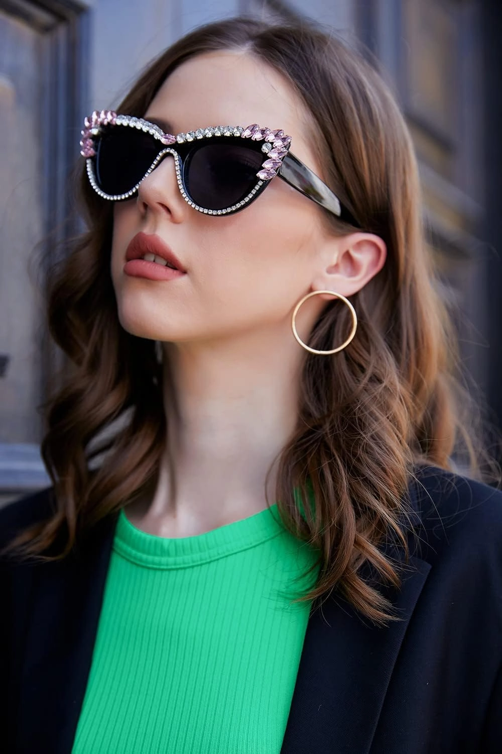 FEISEDY Retro Cat Eye Women Sunglasses Crystal Rhinestone Sparkling Bejewelled Vintage Sunnies B4075