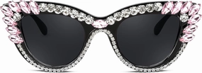 FEISEDY Retro Cat Eye Women Sunglasses Crystal Rhinestone Sparkling Bejewelled Vintage Sunnies B4075