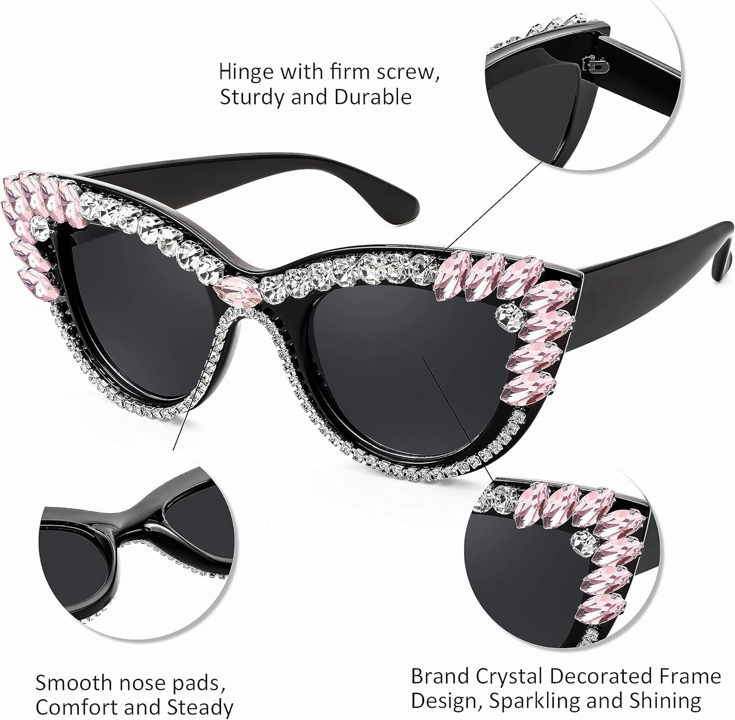 FEISEDY Retro Cat Eye Women Sunglasses Crystal Rhinestone Sparkling Bejewelled Vintage Sunnies B4075